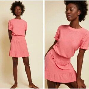 NATION LTD moxie easy smocked ruffle tshirt dress in strawberry shake size L